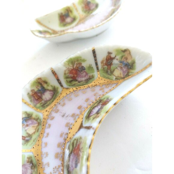 Vintage Crescent Shaped Pair of Victorian Style Side Dishes(Courting Couple) - Picture 5 of 12